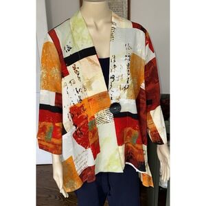 Moonlight Jacket Blouse Womens XL Red Orange Abstract Single Button Lightweight